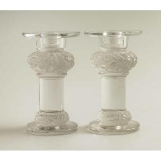 Appraisal: Pair Lalique Chene Candlesticks Pair of Lalique Chene crystal candlesticks