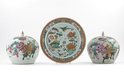 Appraisal: A Chinese famille verte moulded dish painted with birds a