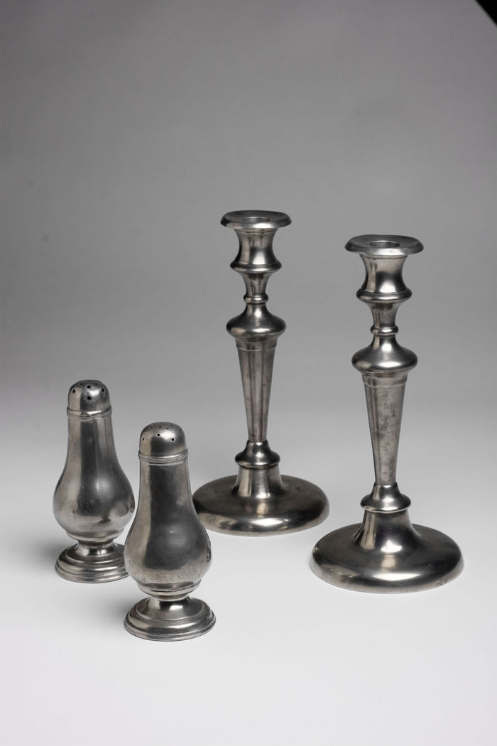 Appraisal: PAIR OF AMERICAN PEWTER CANDLESTICKS Tapered baluster form Height inches