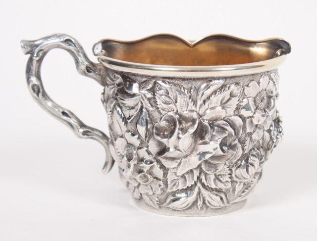 Appraisal: Stieff Rose sterling silver shaving mug Hand Chased with gold