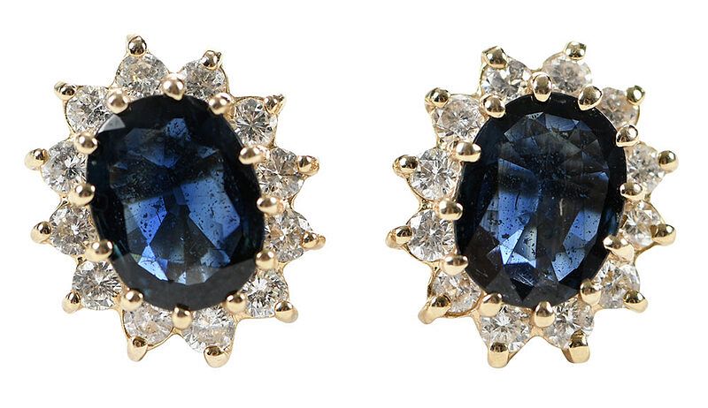 Appraisal: kt Sapphire and Diamond Earrings each with one oval blue