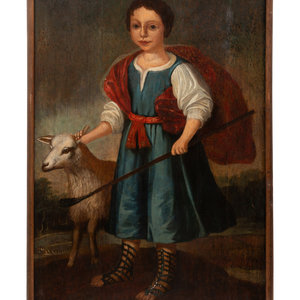 Appraisal: Continental School th Century Young Shepherd oil on wood x