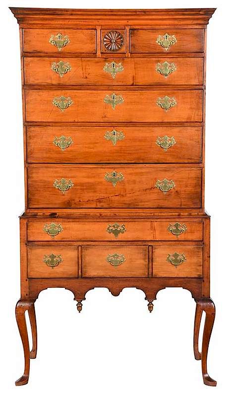 Appraisal: New England Queen Anne Maple High Chest possibly Rhode Island