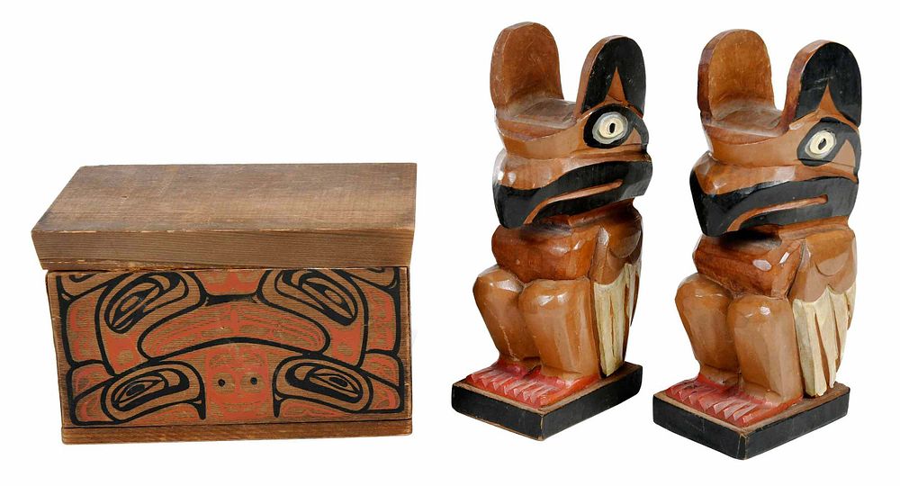 Appraisal: Northwest Coast Lidded Box Pair Bird Totems th century western