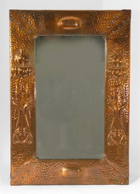 Appraisal: An Arts and Crafts copper wall mirror rectangular section stamped