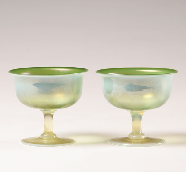 Appraisal: Two Tiffany favrile green art glass sherbets opalescent bowl and