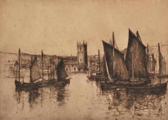 Appraisal: Sydney Long - The Harbour St Ives etching x cm