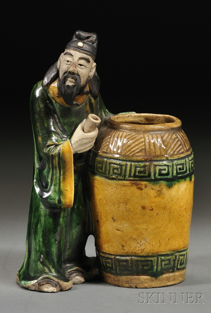 Appraisal: Stoneware Vase China late th century San Tsai glazed figural