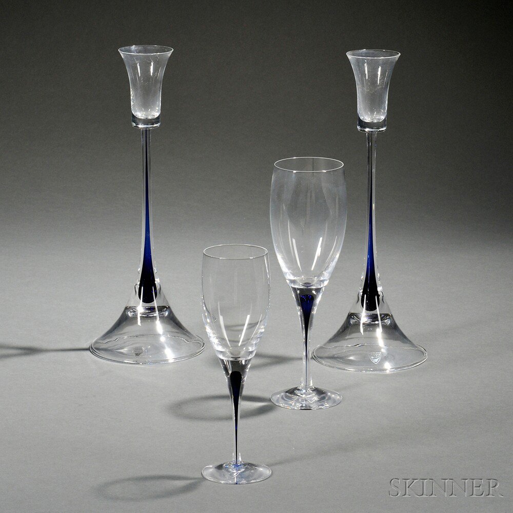 Appraisal: Group of Orrefors Intermezzo Pattern Colorless and Cobalt Blue Crystal