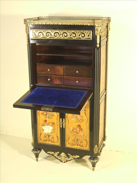 Appraisal: FINE ENGLISH ORMOLU-MOUNTED VERNIS MARTIN EBONY VENEER ROSEWOOD AND SPANISH