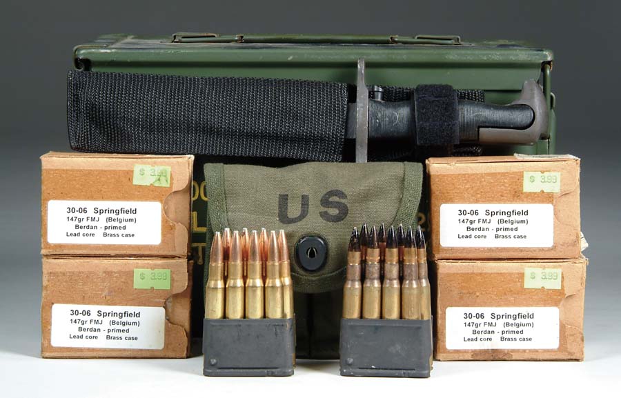 Appraisal: AMMO CAN OF - CARTRIDGES KNIFE caliber size ammo can