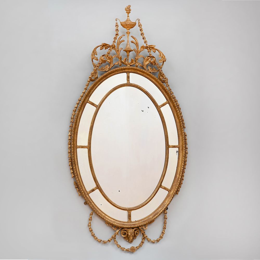 Appraisal: Fine George III Giltwood and Gilt-Gesso Oval Mirror x in