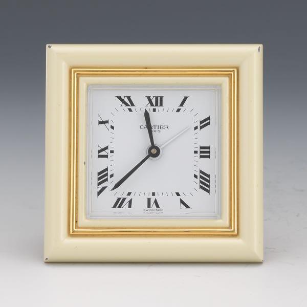 Appraisal: CARTIER DESK ENAMELED CLOCK x Of rectangular form Cartier quartz