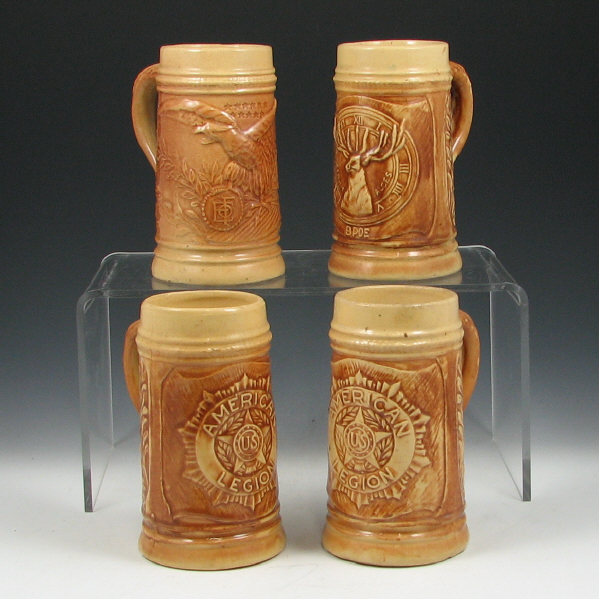 Appraisal: Hull Early Stoneware - Fraternal Steins Lot of four Early