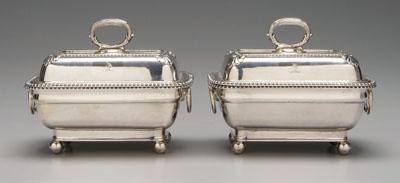 Appraisal: Pair Old Sheffield sauce tureens ball feet and ring handles