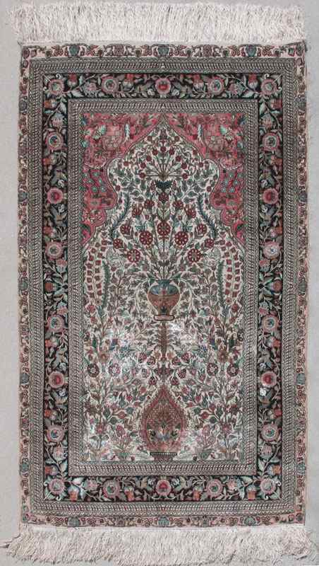 Appraisal: TURKISH HEREKE HAND KNOTTED SILK PRAYER RUG ' '' x