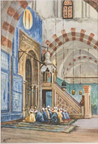 Appraisal: att Edwin Lord Weeks MA - Mosque watercolor on paper