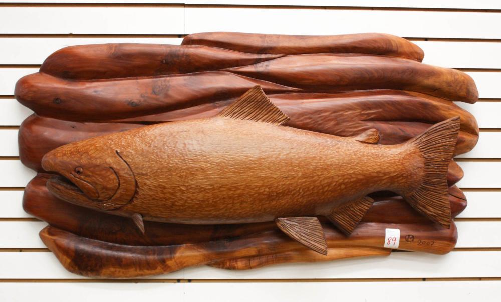 Appraisal: MIKE OLSEN EVERETT WA B WOOD SCULPTURE Salmon wall plaque