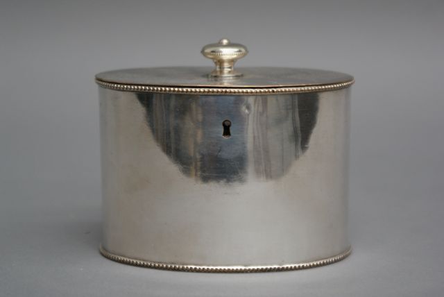 Appraisal: A plain oval-section straight sided Old Sheffield Plate tea caddy