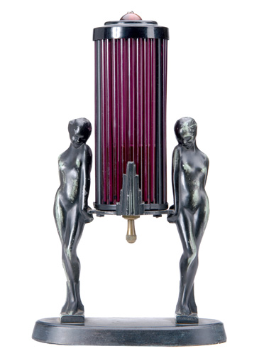 Appraisal: FRANKART Art Deco figural table lamp its shade of purple