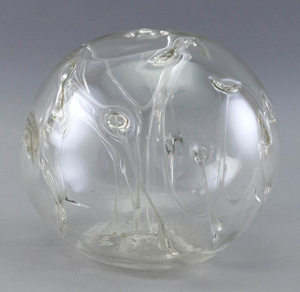 Appraisal: PETER BRAMHALL VERMONT B CLEAR BLOWN GLASS ORB HEIGHT DIAMETER