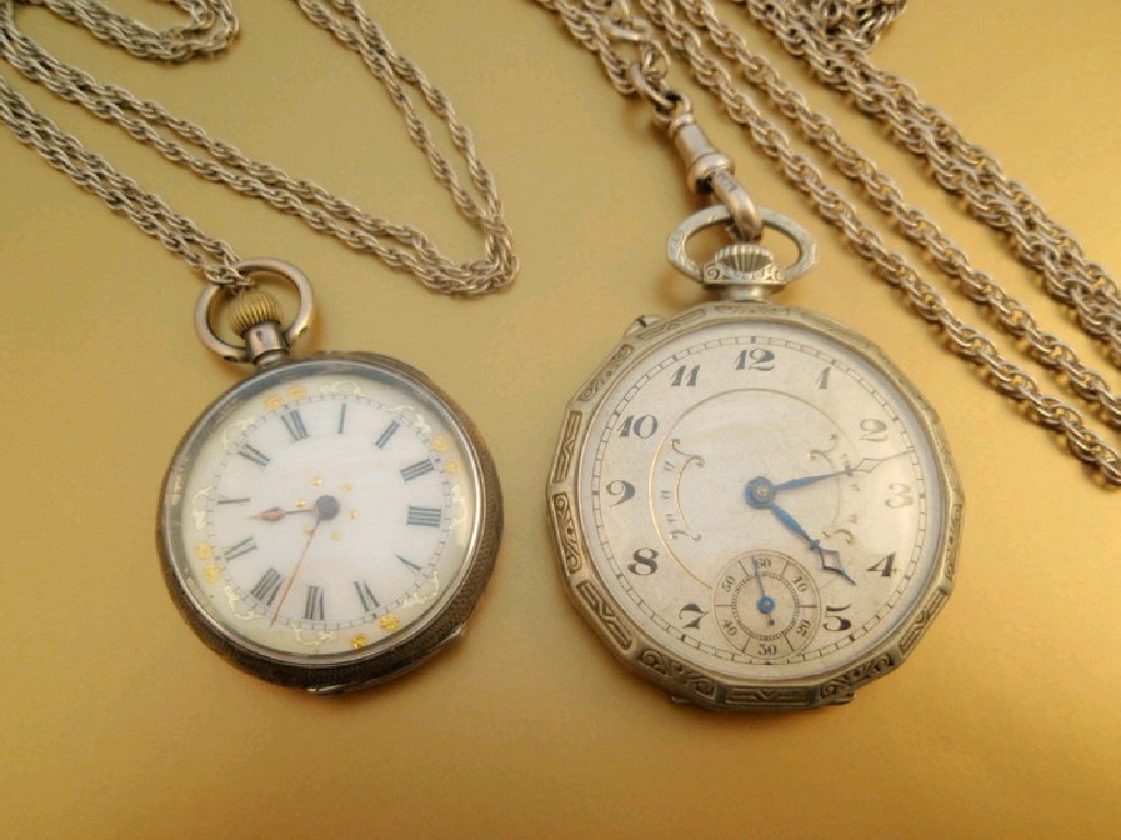 Appraisal: An open faced white metal pocket watch and a silver