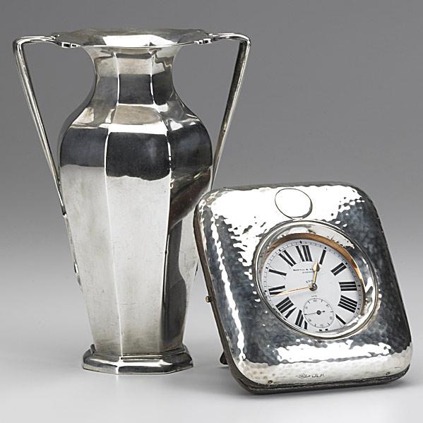 Appraisal: ENGLISH SILVERTwo pieces th c Edwardian two-handled vase by Goldsmiths