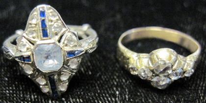 Appraisal: Two gold ringsOne yellow gold set with six petite diamonds