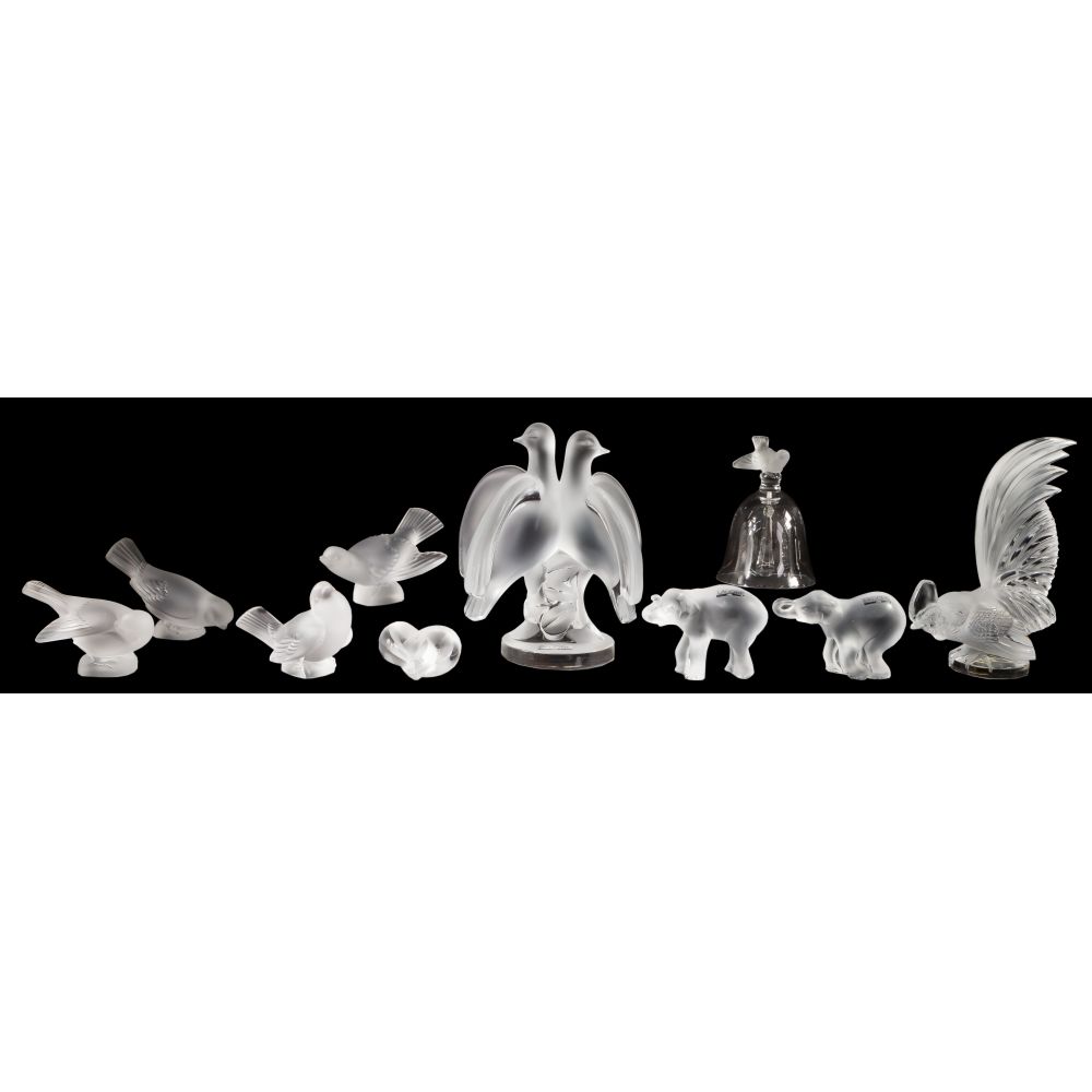 Appraisal: LALIQUE CRYSTAL ANIMAL ASSORTMENT items including Ariane doves Timora baby