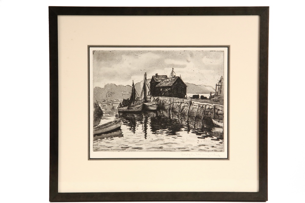 Appraisal: JOSEPH MARGULIES NY - - New England Harbor etching with