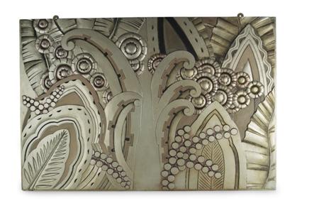 Appraisal: ART DECO CARVED WALL PANEL S carved and patinated softwood