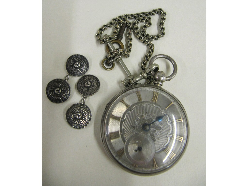 Appraisal: Silver pocket watch hallmarked London on white metal watch chain