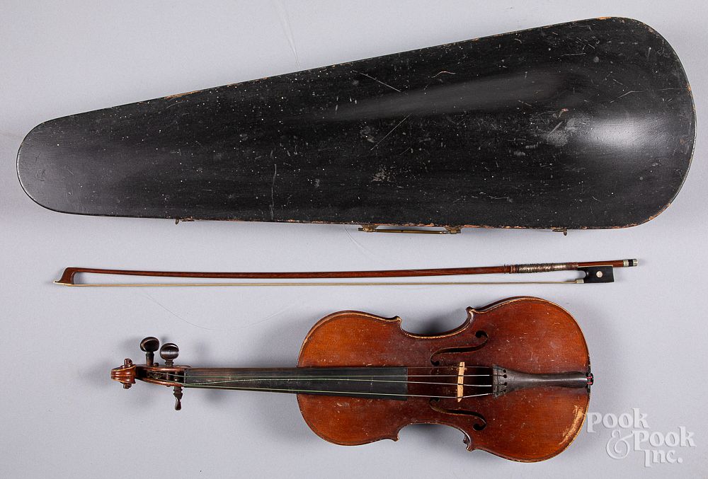 Appraisal: Antique maple violin and bow Antique maple violin and bow