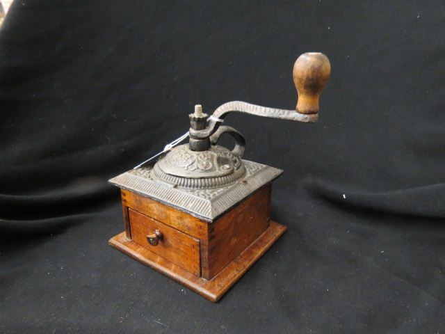 Appraisal: Antique Coffee Mill iron with dovetailed wood base