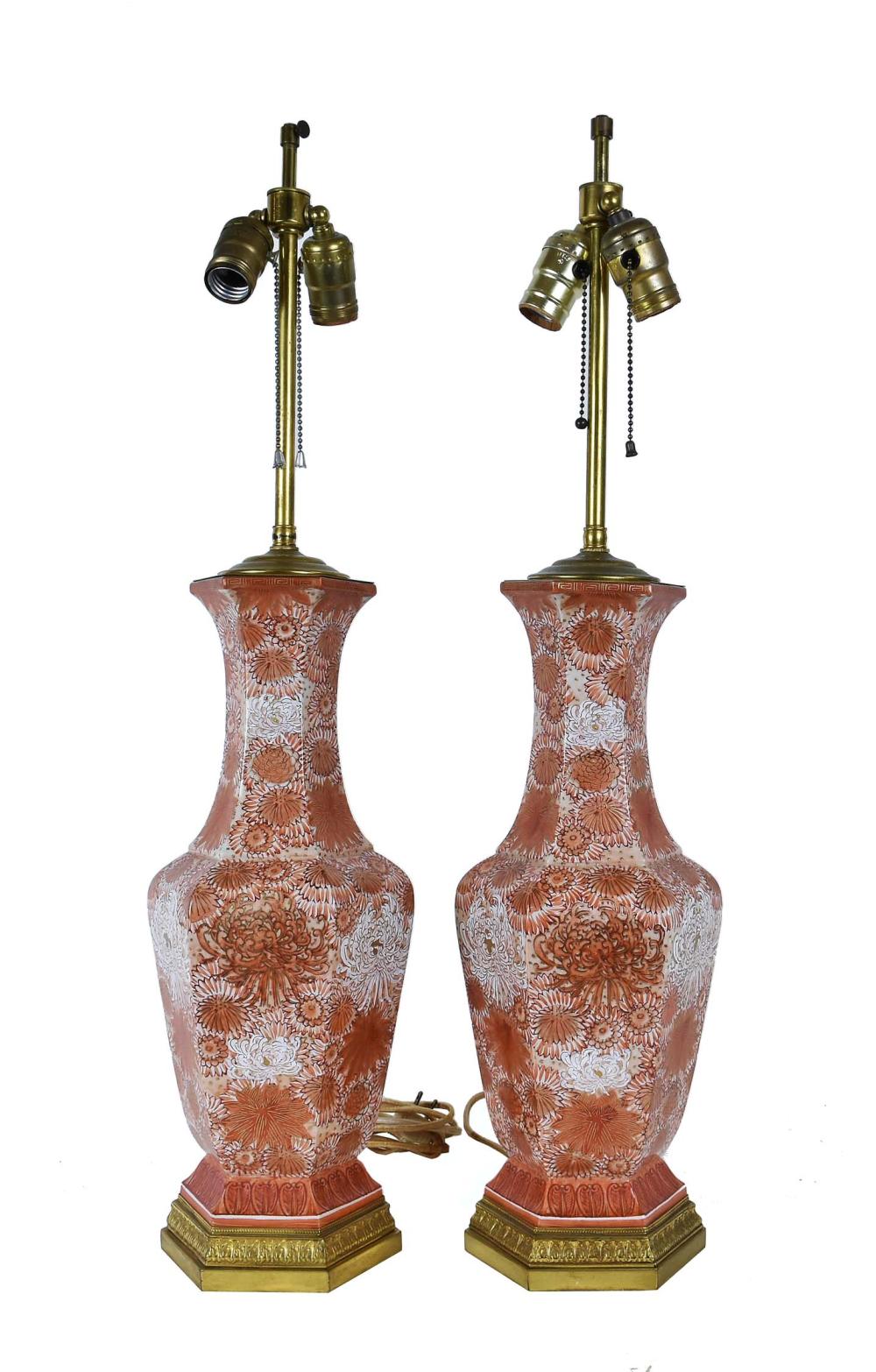 Appraisal: PAIR OF KUTANI STYLE IRON RED PORCELAIN LAMPSEach with allover