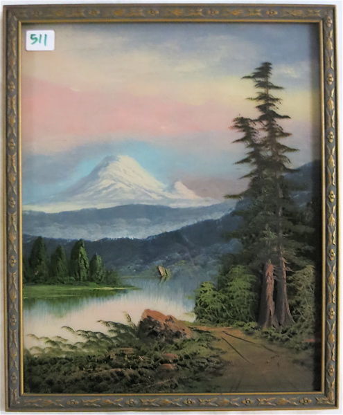 Appraisal: MOUNT RAINIER OIL ON GLASS in the manner of John