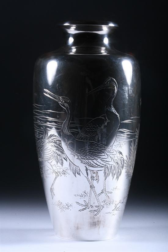 Appraisal: JAPANESE STERLING SILVER VASE - Jungin silver mark Gently flaring