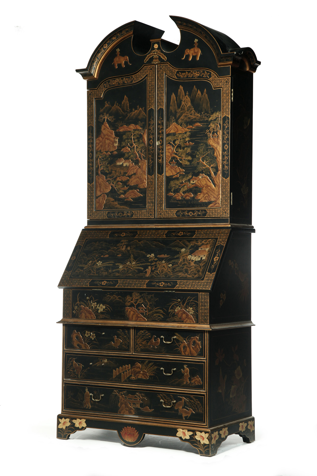 Appraisal: CHIPPENDALE-STYLE TWO-PIECE SECRETARY BOOKCASE WITH CHINOISERIE DECORATION American th quarter-