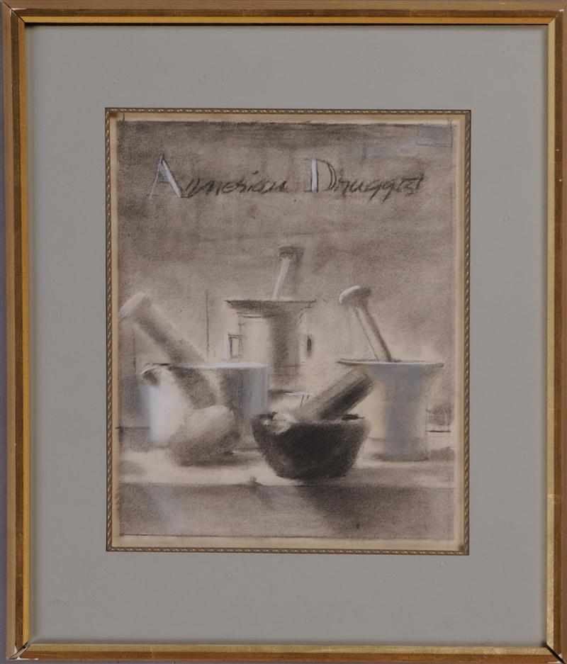 Appraisal: WALTER MURCH AMERICAN - ''AMERICAN DRUGGIST'' Charcoal with white chalk