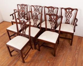 Appraisal: Eight Mahogany Chippendale Style Dining Chairs Two armchairs and six