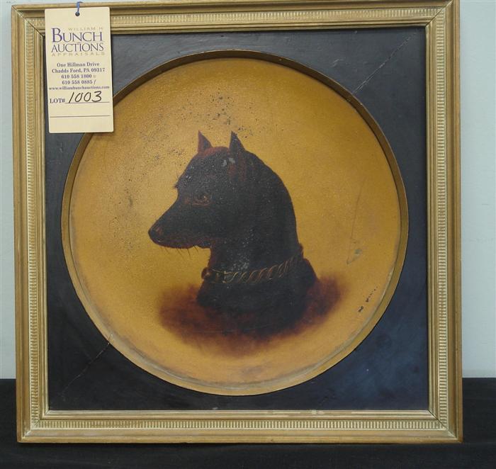 Appraisal: Manner of Richard Strebel oil on slate Zwerpinscher diameter Estimate