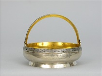 Appraisal: Russian Silver Sugar Bowl With Swing Handle ca Footed shallow