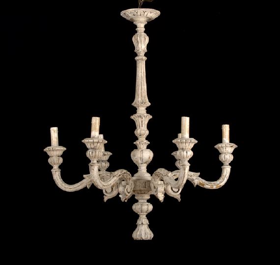 Appraisal: Large French Carved Wooden Six-Light Chandelier in the Louis XIV