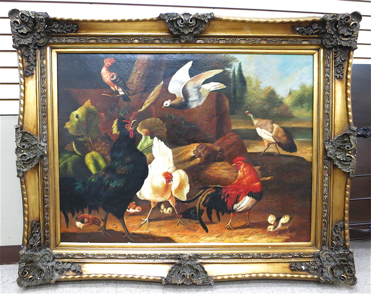 Appraisal: EUROPEAN SCHOOL OIL ON CANVAS of chickens and fowl in