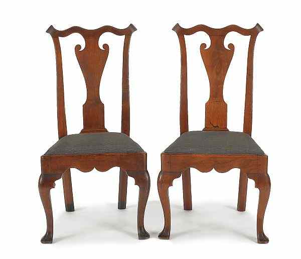 Appraisal: Pair of Pennsylvania Queen Anne walnut dining chairs ca Property