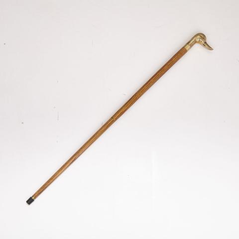 Appraisal: Contemporary Brass Mounted Oak Flask Gadget Cane th century the