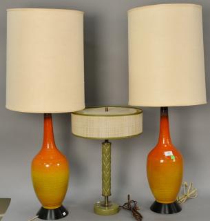 Appraisal: Three modern table lamps include a pair of crackle glaze