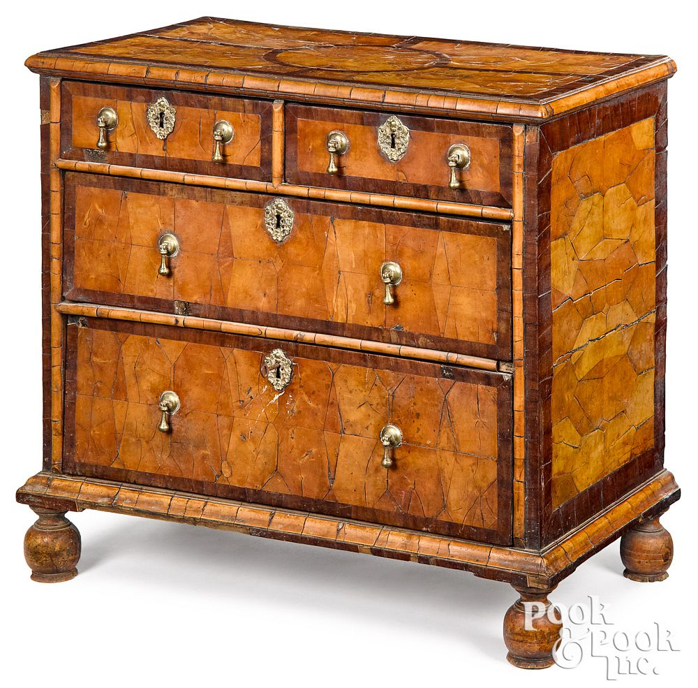 Appraisal: Diminutive George I oyster veneer chest of drawers Diminutive George