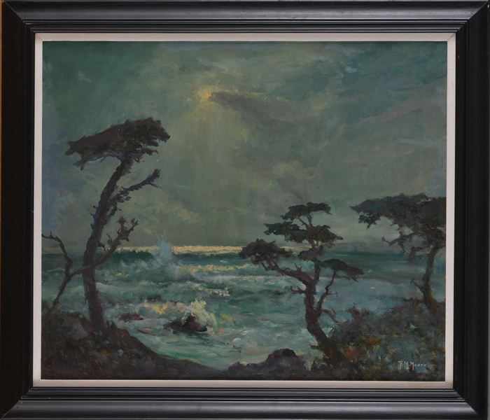 Appraisal: FRANK M MOORE - MOONLIT MONTEREY PINES Oil on masonite