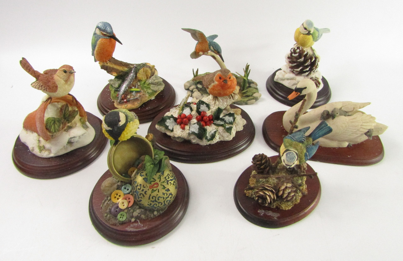 Appraisal: Border Fine Arts bird sculptures including Kingfishers Swan Blue Tits